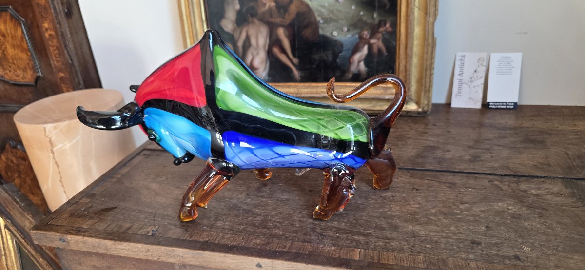 Murano Glass Sculpture Depicting A Bull-photo-2