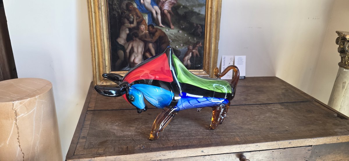 Murano Glass Sculpture Depicting A Bull
