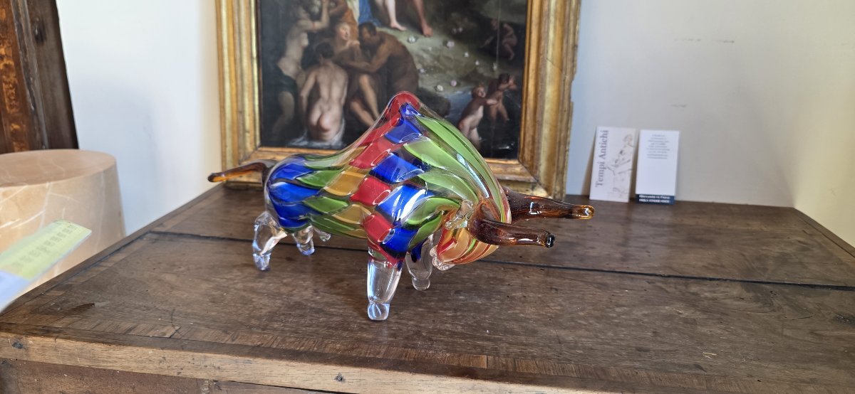 Sculpture en verre de Murano représentant un taureau-photo-2