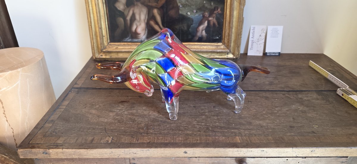 Sculpture en verre de Murano représentant un taureau-photo-3