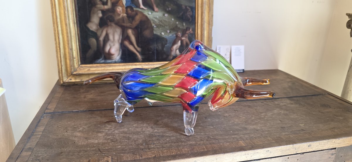 Sculpture en verre de Murano représentant un taureau