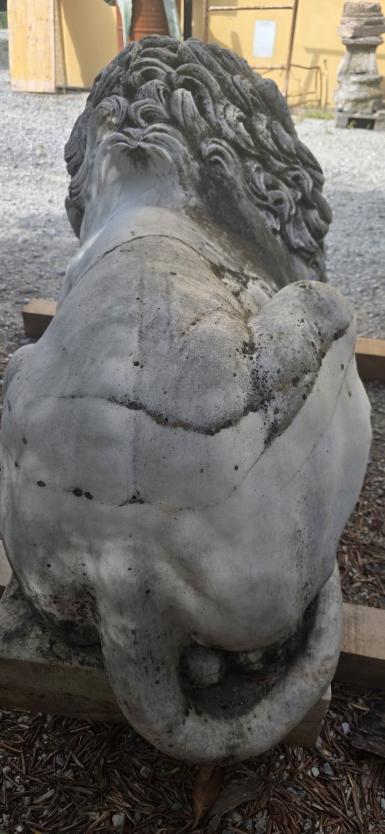 Majestic Monumental Pair Of Lions Carved From Carrara Marble-photo-1