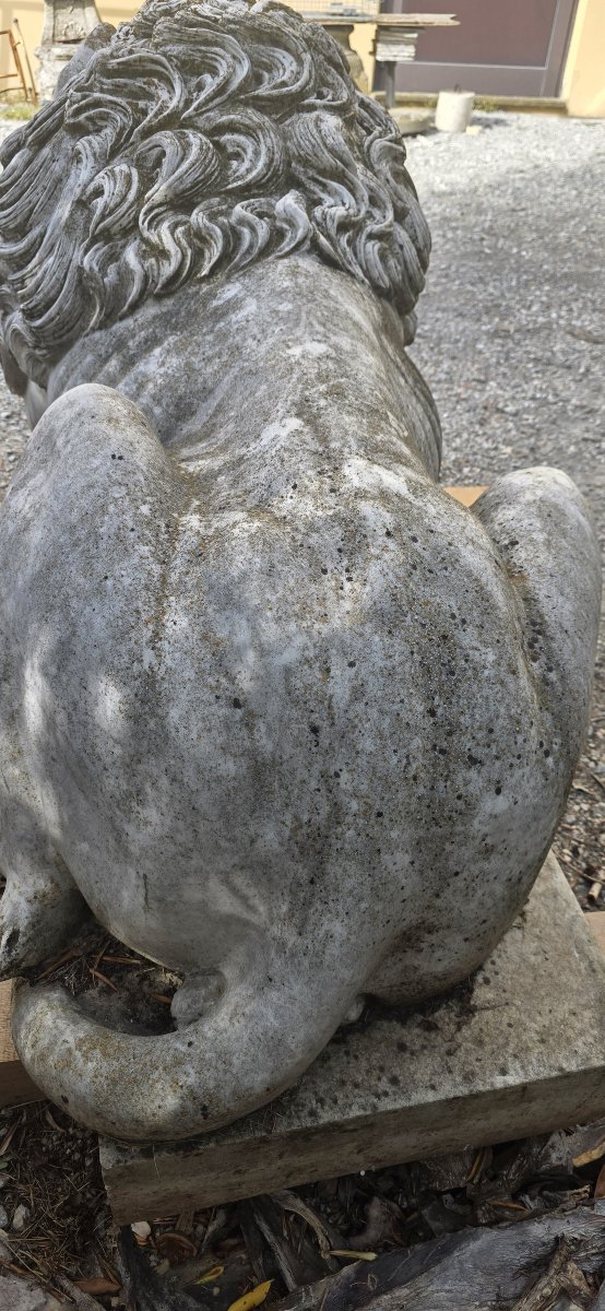 Majestic Monumental Pair Of Lions Carved From Carrara Marble-photo-2