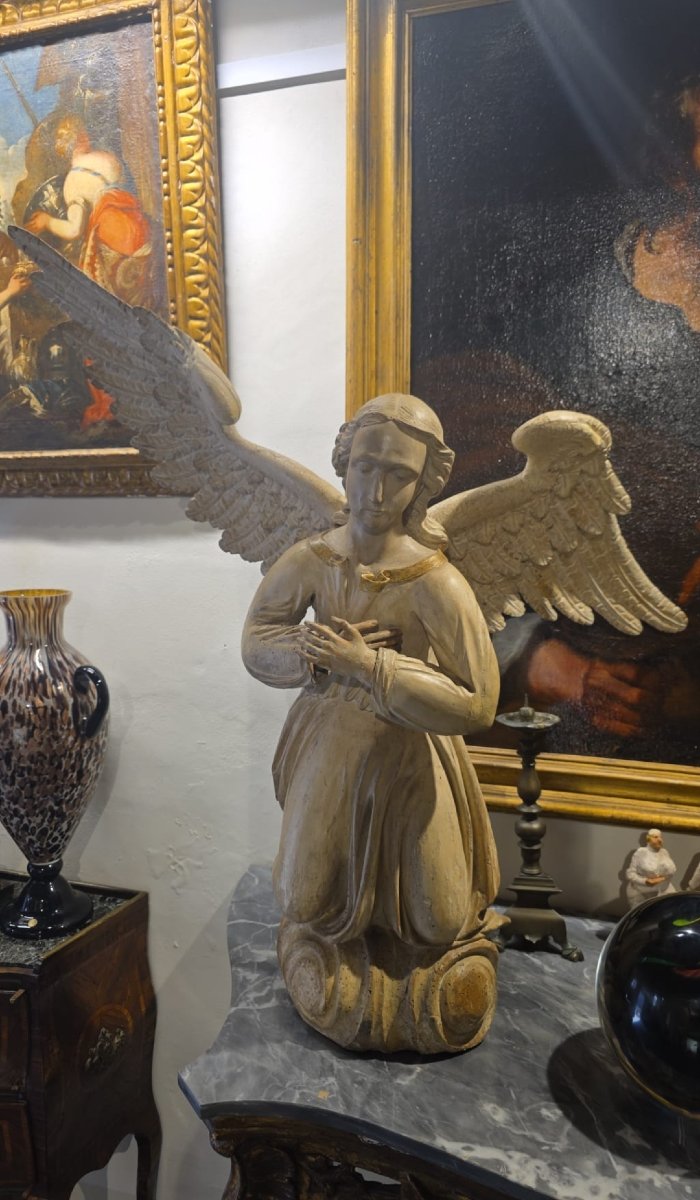 Pair Of Angels In Lacquered And Gilded Wood -photo-2