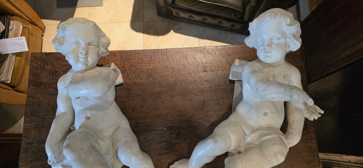  Pair Of Angels In Carrara Marble, Baroque Period  -photo-4