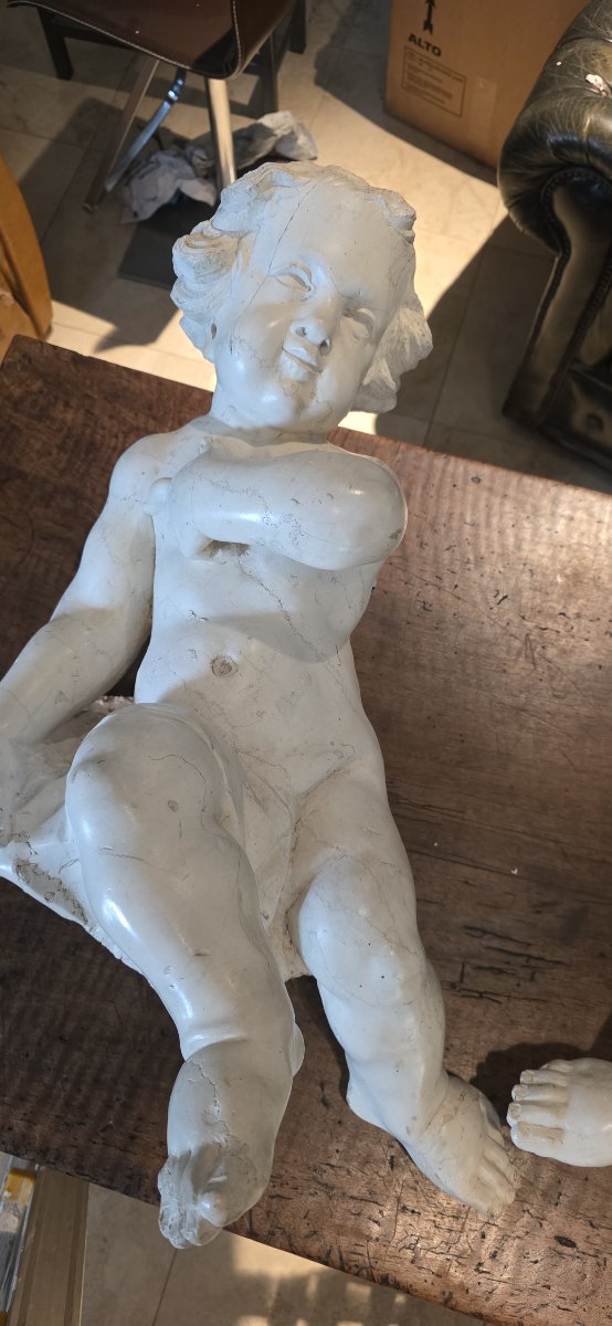  Pair Of Angels In Carrara Marble, Baroque Period  -photo-1
