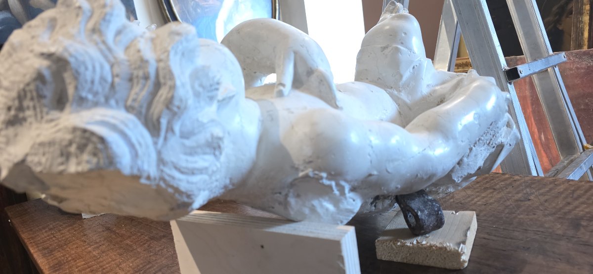  Pair Of Angels In Carrara Marble, Baroque Period  -photo-4