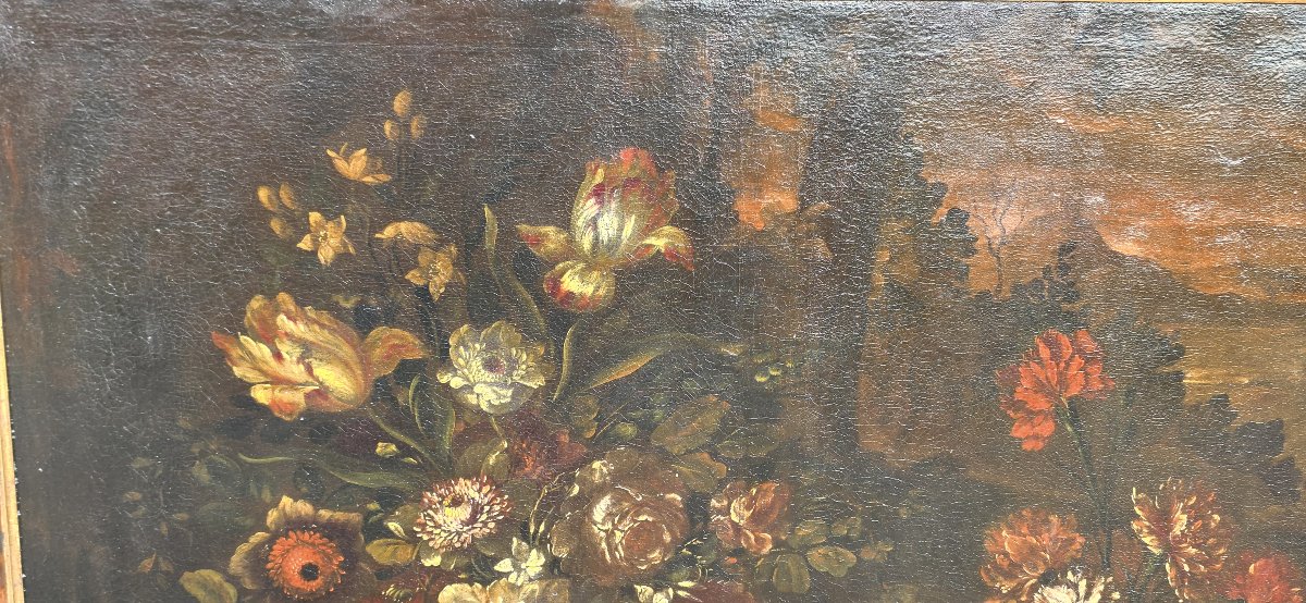 Nature morte au vase en bronze et au panier en osier - Giuseppe Volò - Fin du XVIIe siècle-photo-3