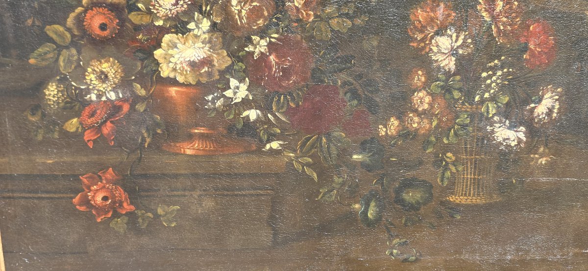 Nature morte au vase en bronze et au panier en osier - Giuseppe Volò - Fin du XVIIe siècle-photo-4