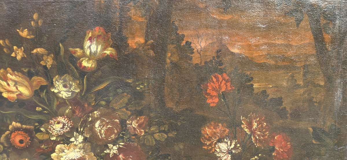 Nature morte au vase en bronze et au panier en osier - Giuseppe Volò - Fin du XVIIe siècle-photo-1