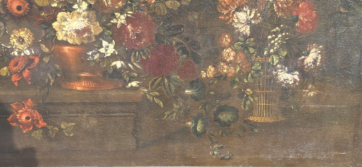 Nature morte au vase en bronze et au panier en osier - Giuseppe Volò - Fin du XVIIe siècle-photo-2