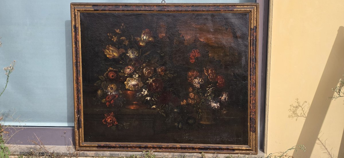 Nature morte au vase en bronze et au panier en osier - Giuseppe Volò - Fin du XVIIe siècle