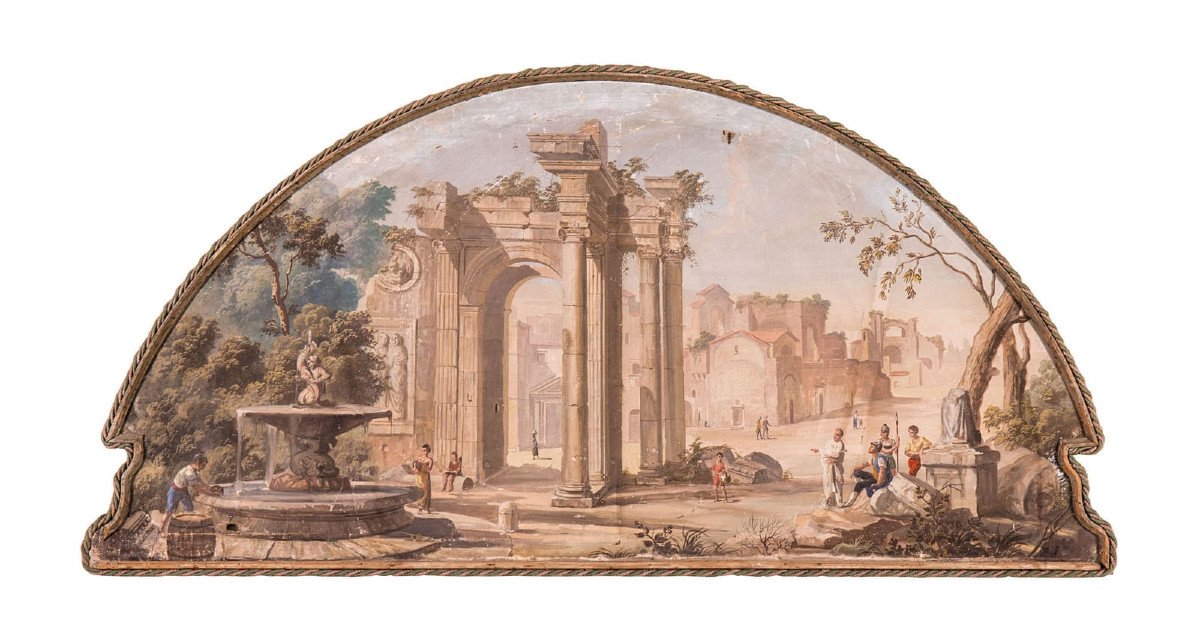 Four Tempera Paintings Representing Roman Ruins, Eighteenth Century Era-photo-2