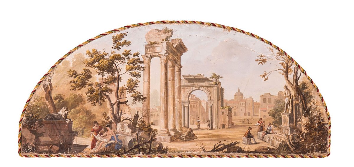 Four Tempera Paintings Representing Roman Ruins, Eighteenth Century Era-photo-4