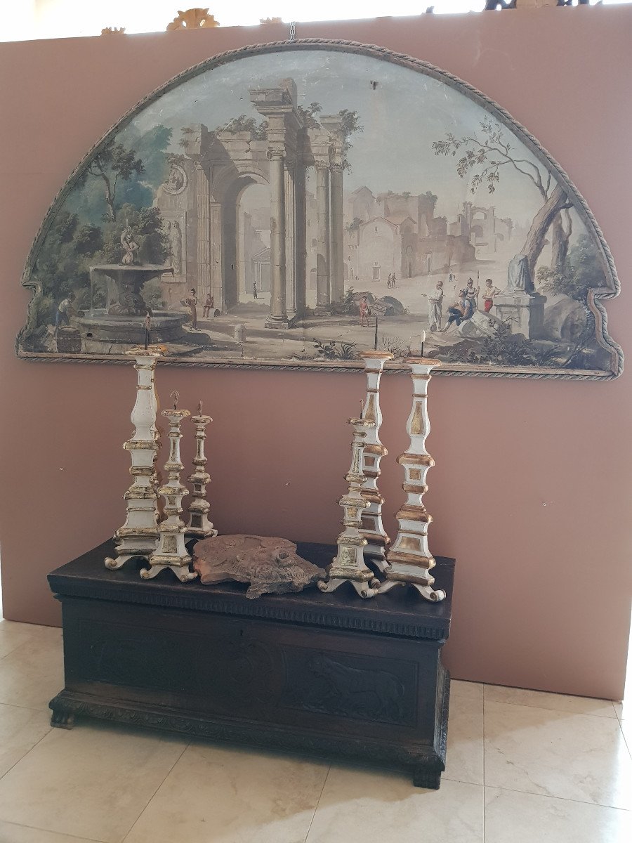 Four Tempera Paintings Representing Roman Ruins, Eighteenth Century Era-photo-1