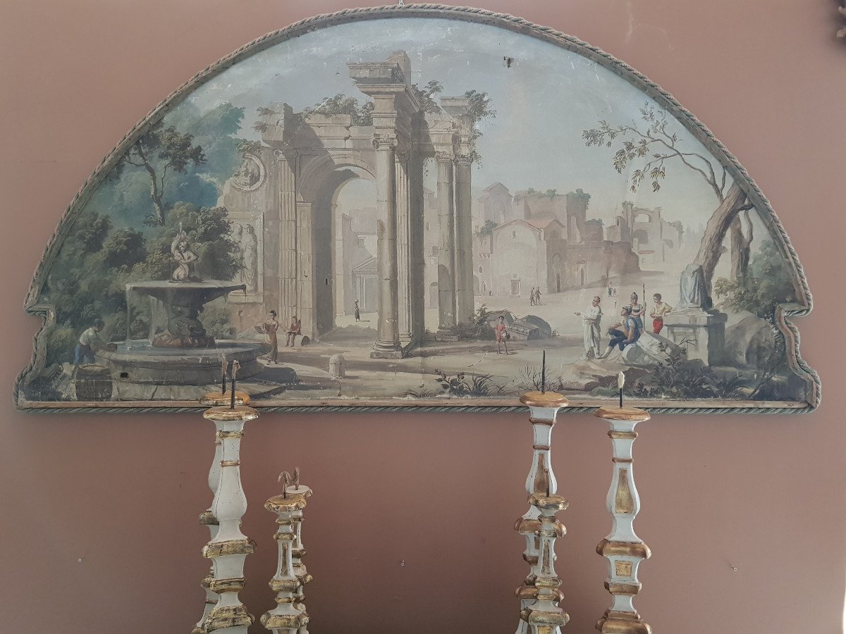 Four Tempera Paintings Representing Roman Ruins, Eighteenth Century Era-photo-2