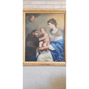 Vierge à l'Enfant Et Saint François, Huile Sur Toile, 18e Siècle