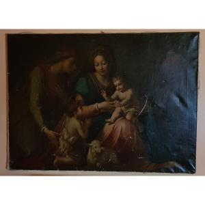 Holy Family With San.giovannino And Sant'anna - Oil On Canvas - Period '800