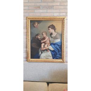 Vierge à l'Enfant Et Saint François, Huile Sur Toile, 18e Siècle