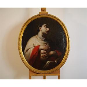S. Carlo Borromeo In Prayer Oil On Canvas - Period 600