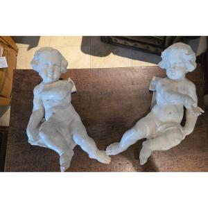 Paire d'anges en marbre de Carrare, époque baroque