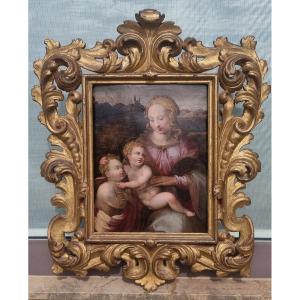 Vierge à l'Enfant Et Saint Jean, Huile Sur Panneau, XVIe Siècle