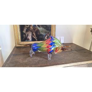 Sculpture en verre de Murano représentant un taureau