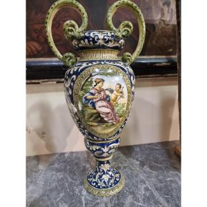 Painted Majolica Vase, 19th Century