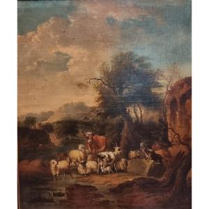Bucolic Landscape, Oil On Canvas, Eighteenth Century