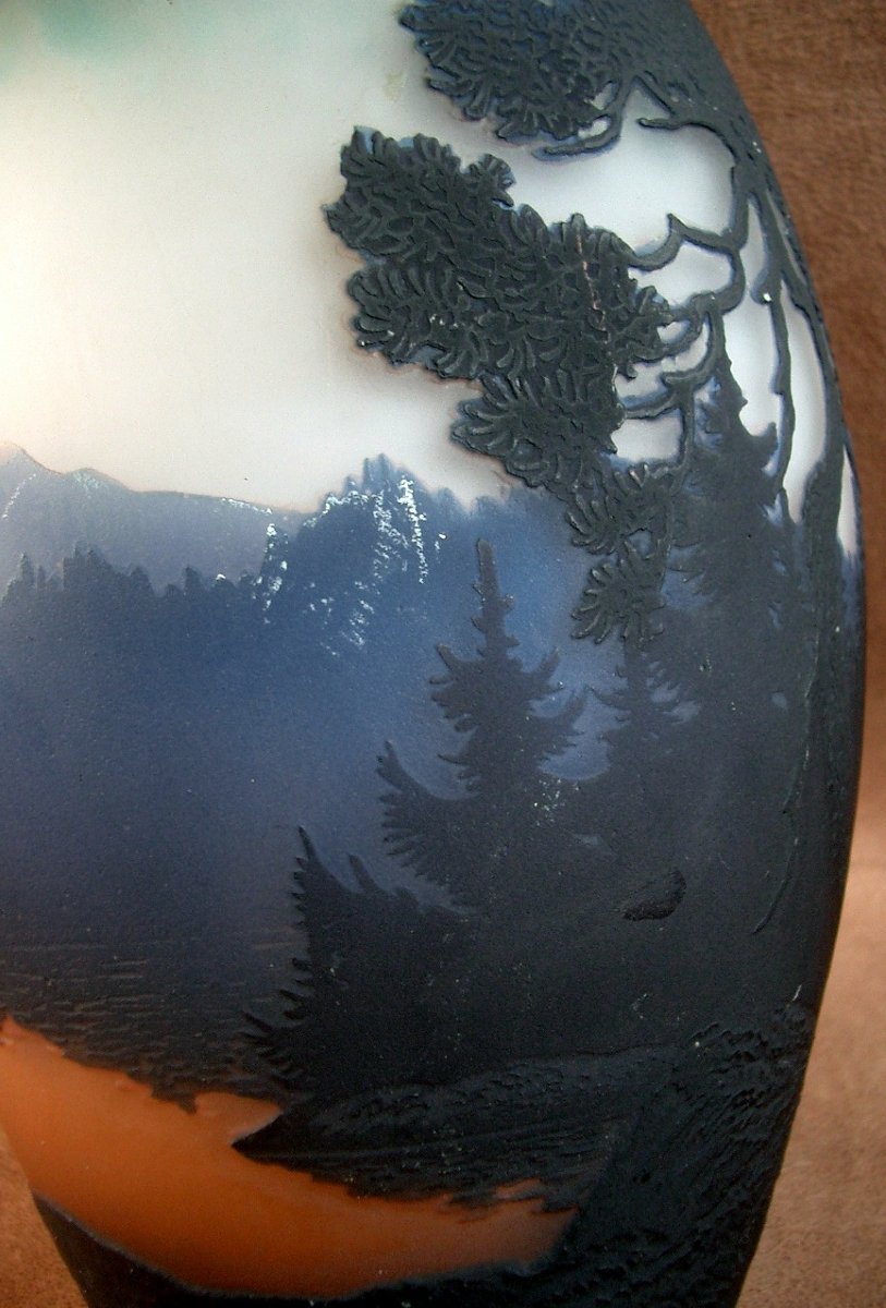 Multi-layered Glass Vase With Acid-etched Vosges Landscape Decoration By Muller Frères Lunéville -photo-6