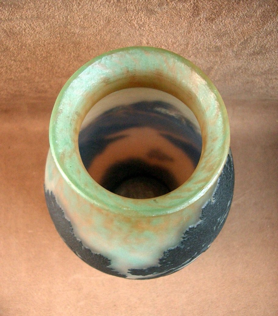 Multi-layered Glass Vase With Acid-etched Vosges Landscape Decoration By Muller Frères Lunéville -photo-8