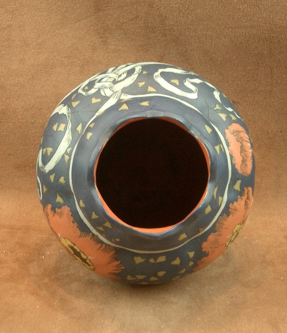Villeroy & Boch Mettlach Stoneware Art Nouveau Vase With Poppy Decor-photo-6