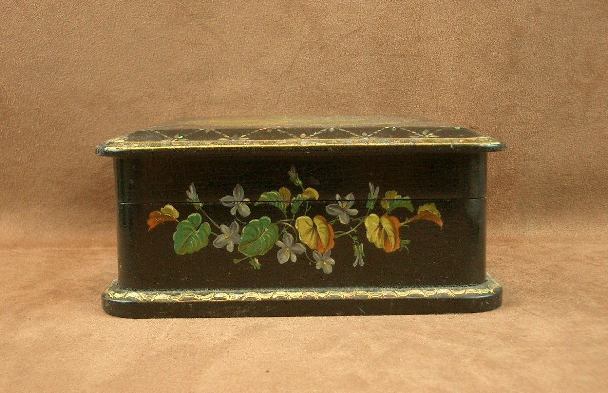 Coffret Epoque Napoléon III à Décor Peint Et Nacre Burgautée XIXe Siècle-photo-4