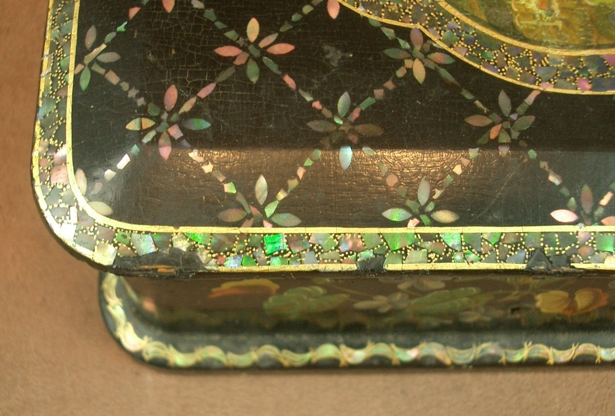Coffret Epoque Napoléon III à Décor Peint Et Nacre Burgautée XIXe Siècle-photo-2