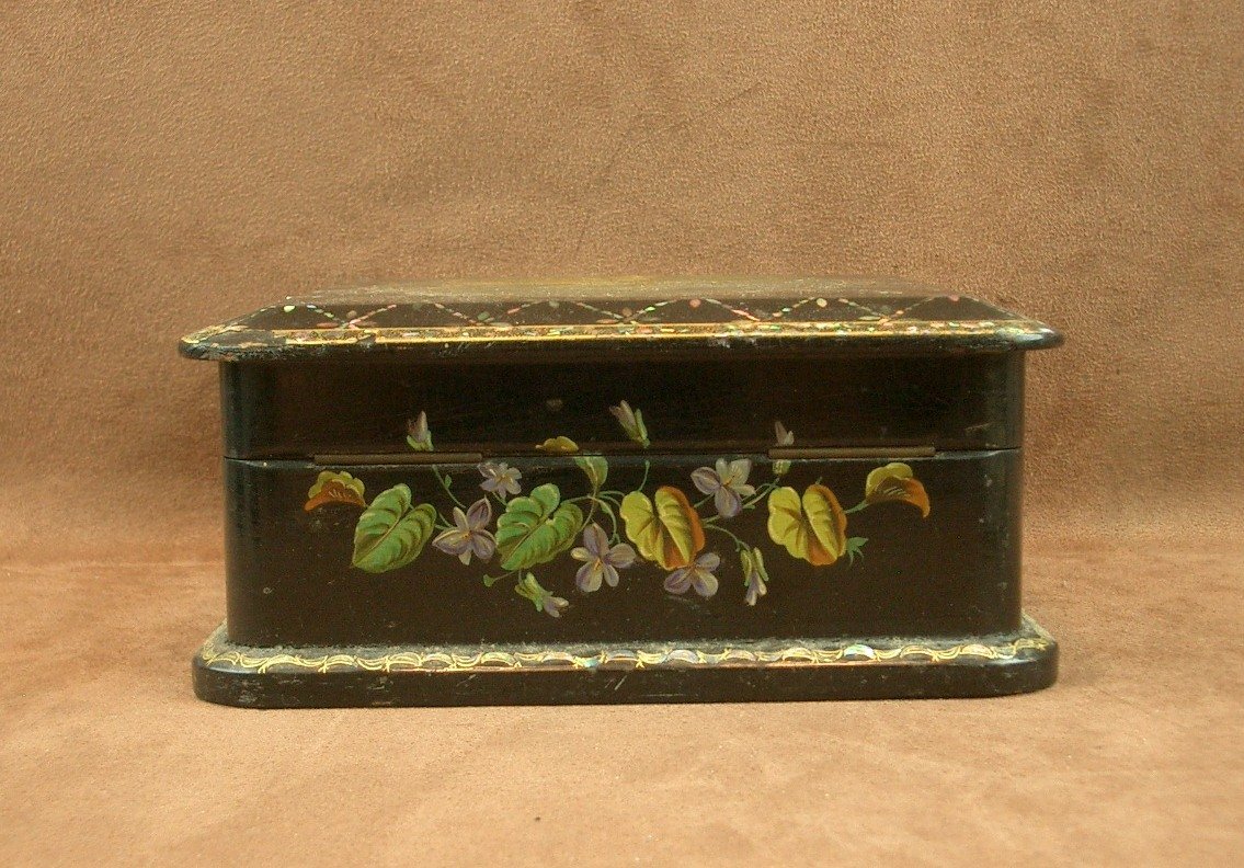 Coffret Epoque Napoléon III à Décor Peint Et Nacre Burgautée XIXe Siècle-photo-3