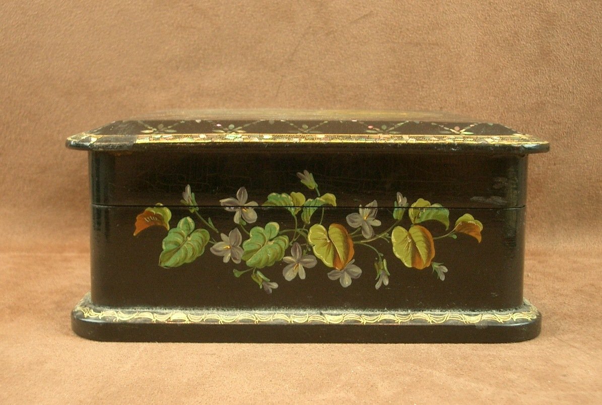 Coffret Epoque Napoléon III à Décor Peint Et Nacre Burgautée XIXe Siècle-photo-4