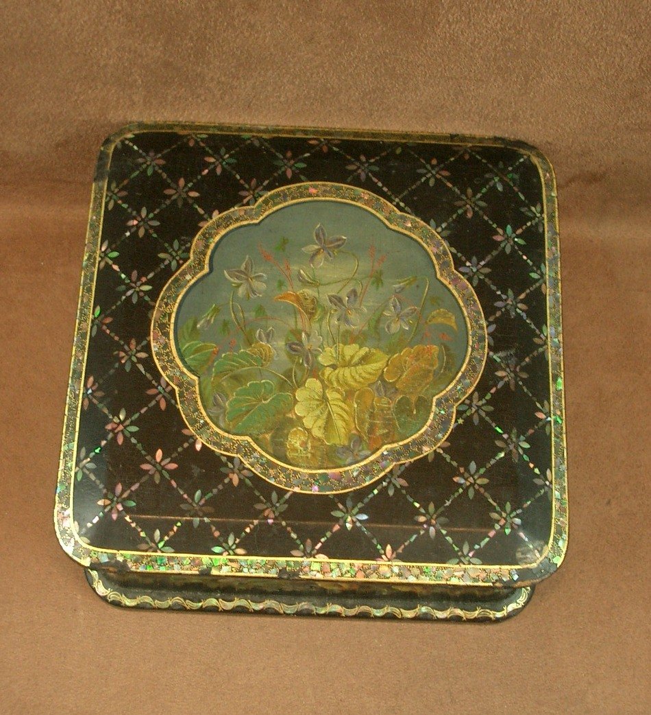 Coffret Epoque Napoléon III à Décor Peint Et Nacre Burgautée XIXe Siècle-photo-7