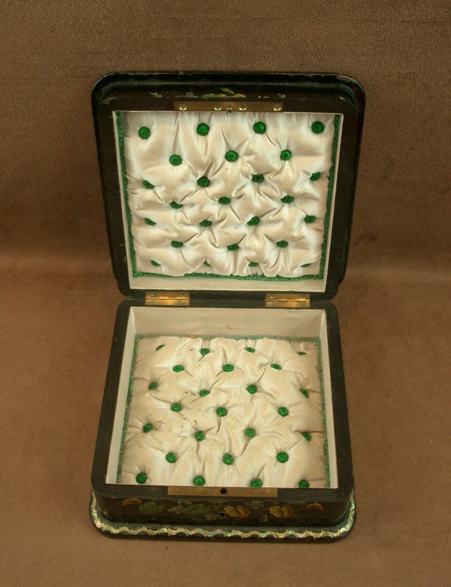 Coffret Epoque Napoléon III à Décor Peint Et Nacre Burgautée XIXe Siècle-photo-8