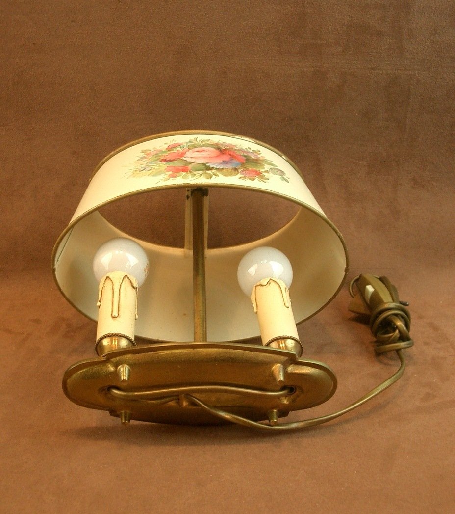 Antique Hot Water Bottle Lamp, Painted Sheet Metal Lampshade With Floral Decor-photo-8