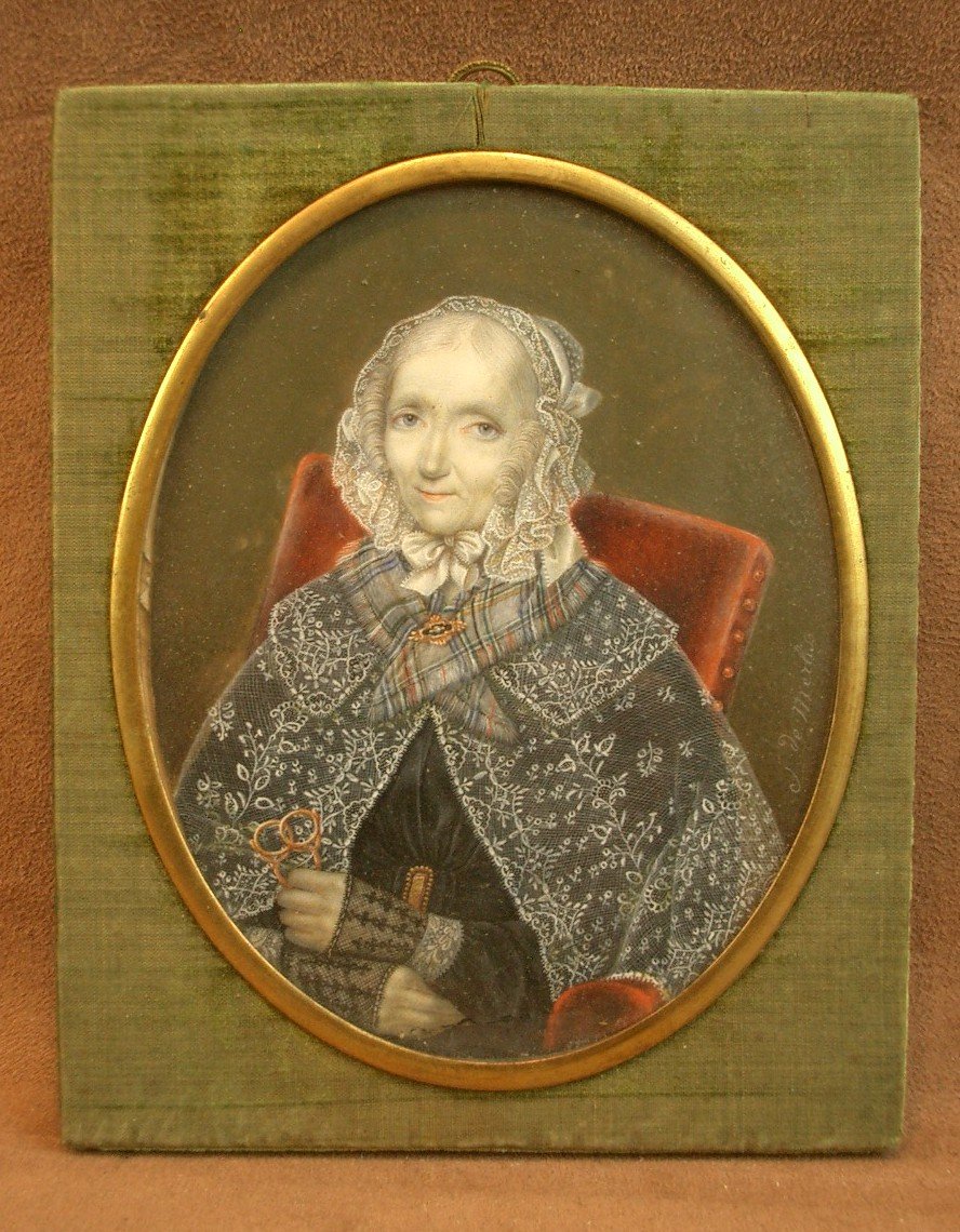 Grande Peinture Miniature Du Milieu Du XIXe Siècle Portrait De Dame Signée -photo-2