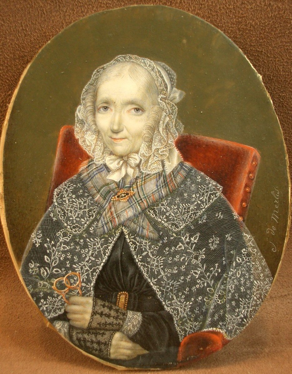 Grande Peinture Miniature Du Milieu Du XIXe Siècle Portrait De Dame Signée -photo-2