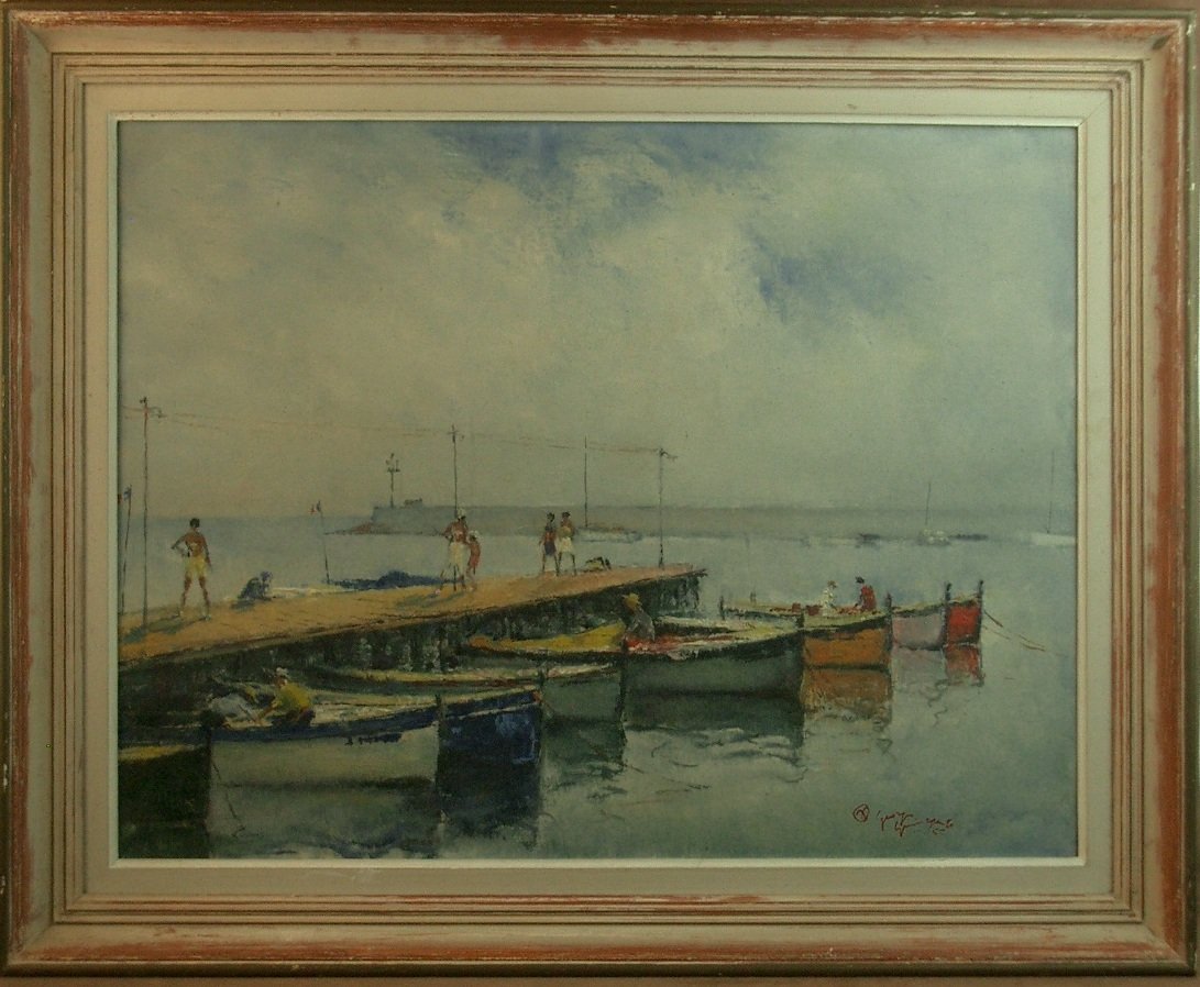 Peinture Huile Sur Toile, Port Breton Signée Georges Guinegault 1893-1983-photo-2