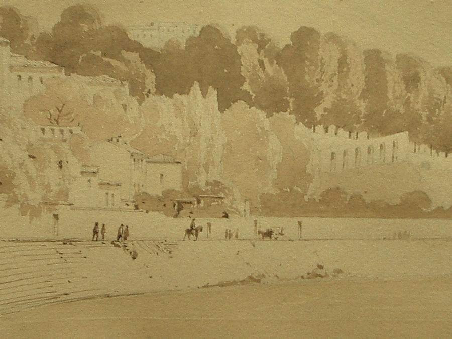 Ink Wash Drawing, Lyon School, Chemin Des Narrows In Lyon, By Francisque Gabillot, 19th Century-photo-1