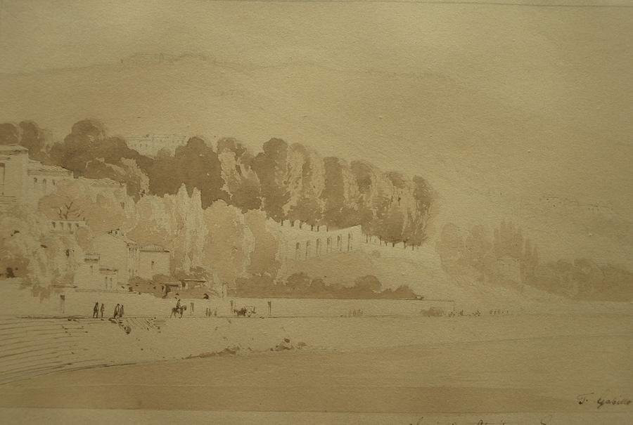Ink Wash Drawing, Lyon School, Chemin Des Narrows In Lyon, By Francisque Gabillot, 19th Century-photo-4