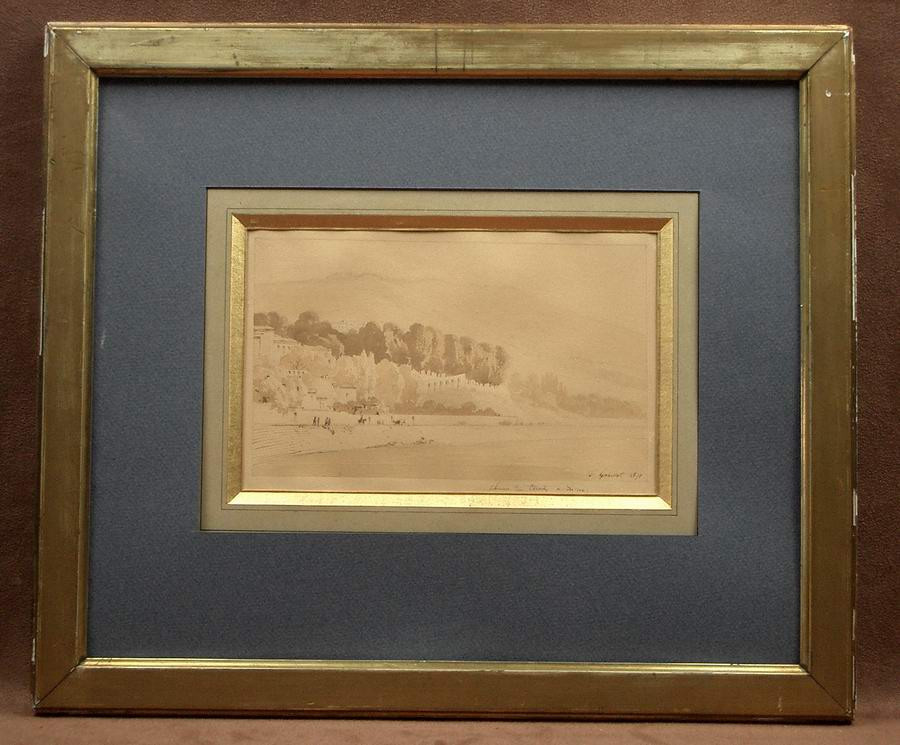 Ink Wash Drawing, Lyon School, Chemin Des Narrows In Lyon, By Francisque Gabillot, 19th Century