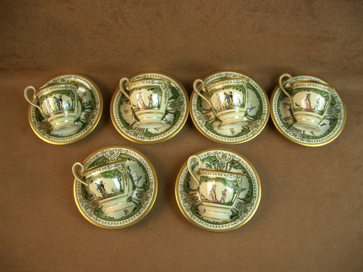 Partie De Service à Café En Porcelaine De Limoges Raynaud , Promenade Au Palais Royal-photo-3