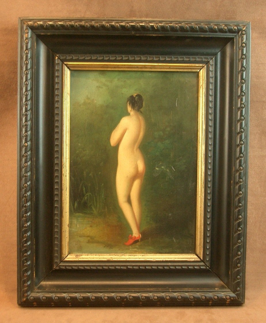 Peinture huile sur toile, nu féminin dans la nature fin du XIXe siècle -photo-2