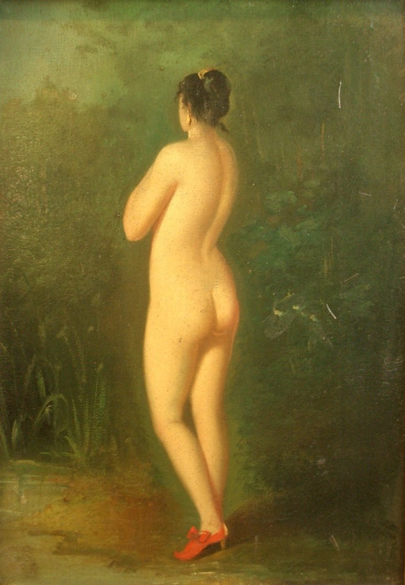 Peinture huile sur toile, nu féminin dans la nature fin du XIXe siècle -photo-4