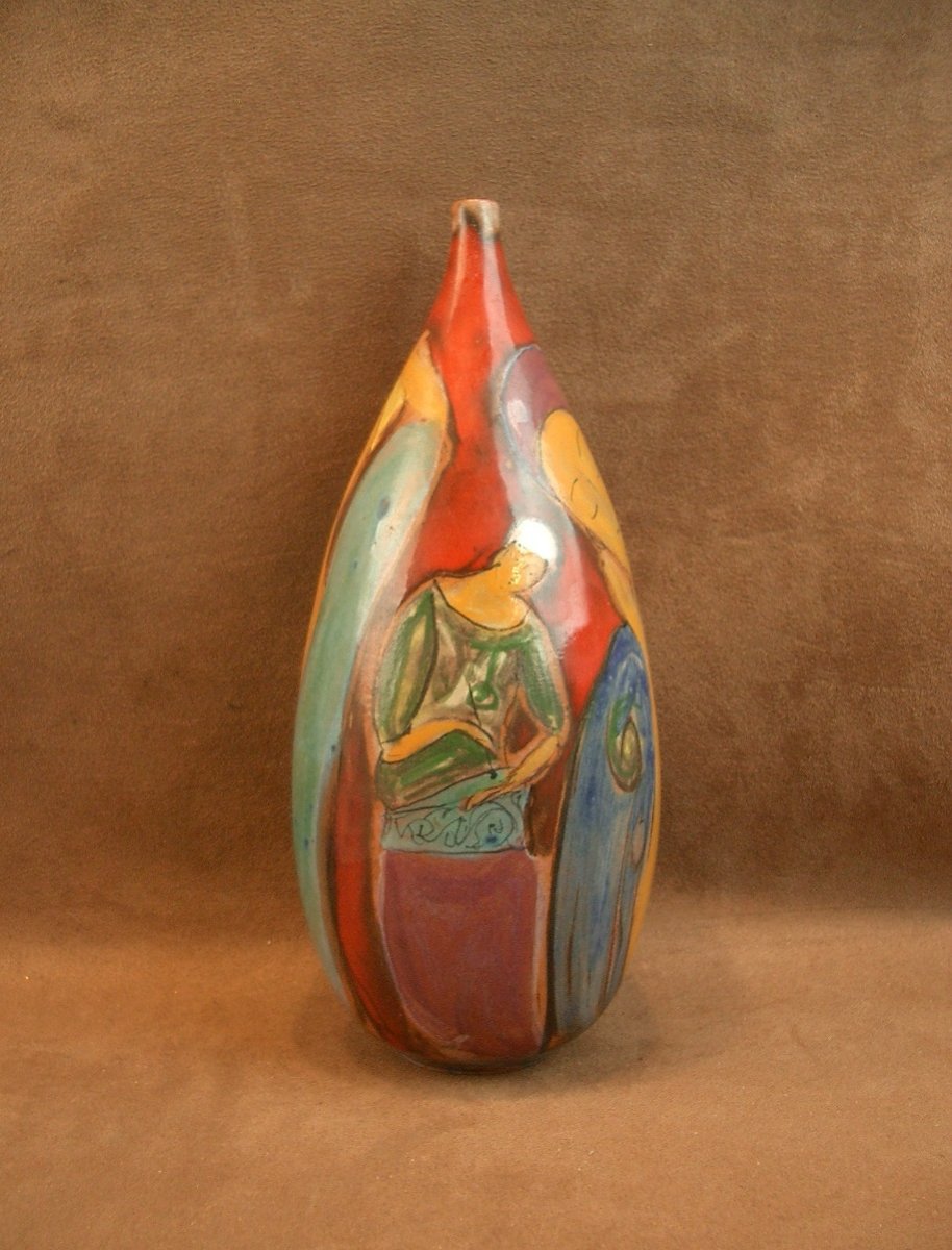 Pierre et Florence SCHEYVAERTS,  Vase en céramique à décor de femmes-photo-3