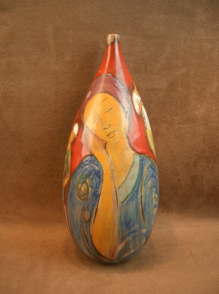 Pierre et Florence SCHEYVAERTS,  Vase en céramique à décor de femmes-photo-1